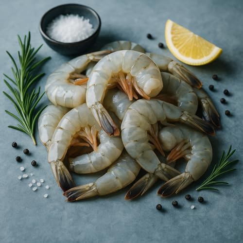 OCEANZEN Ecuador White Shrimp Wild-Caught, Shell-On, Headless & Tail-On Frozen 8lb Bag Firm Texture, Sweet Flavor Premium Shrimp for Seafood Recipes