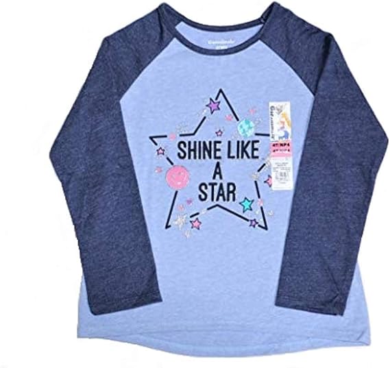 Garanimals Baby Toddler Girl Raglan Long Sleeve T-Shirt HI-LO Graphic, Shine Like A Star - 2T, 3T, 4T (4T) Blue/Navy