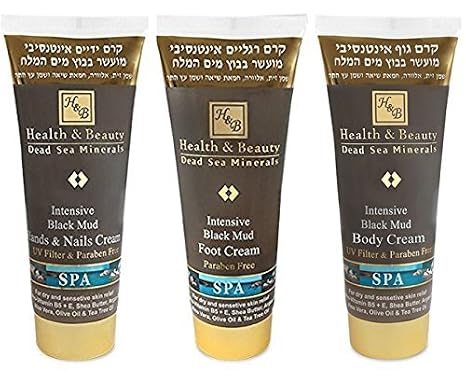 Health & Beauty Sets Natural Black Mud Triple Body Care Set by Dead Sea Intensive Body Cream, Hand & Nail Cream, Foot Cream with Minerals & Botanical Oils