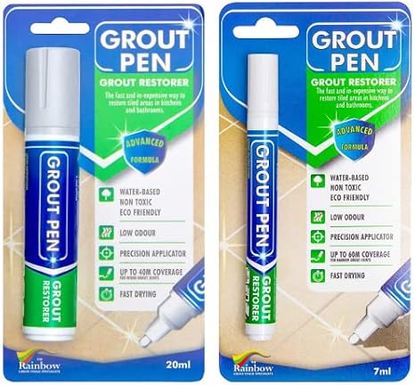 Grout Pen Tile Paint Marker: Waterproof Grout Colorant and Sealer Pen to Renew, Repair, and Refresh Tile Grout - Cleaner Coating Stain Pens - 2 Pack, 15mm Wide Winter Grey and 5mm Narrow White Tip