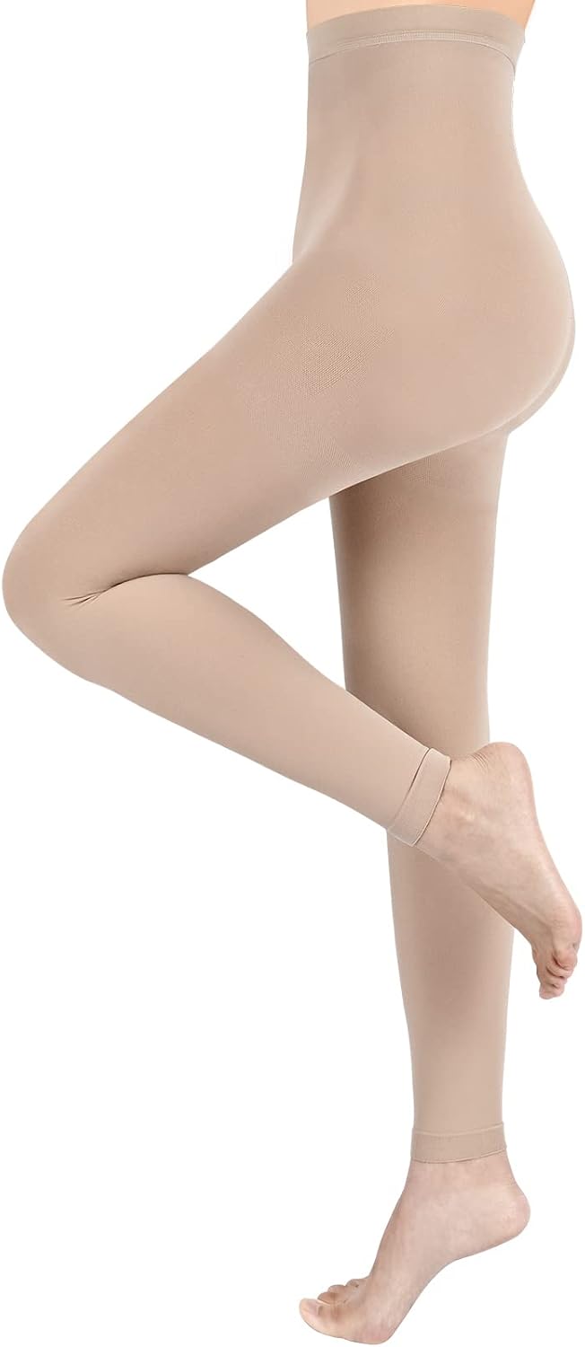 M Compression Pantyhose for Women & Men, Footless Compression Stockings, 15-20 mmHg Support, Beige