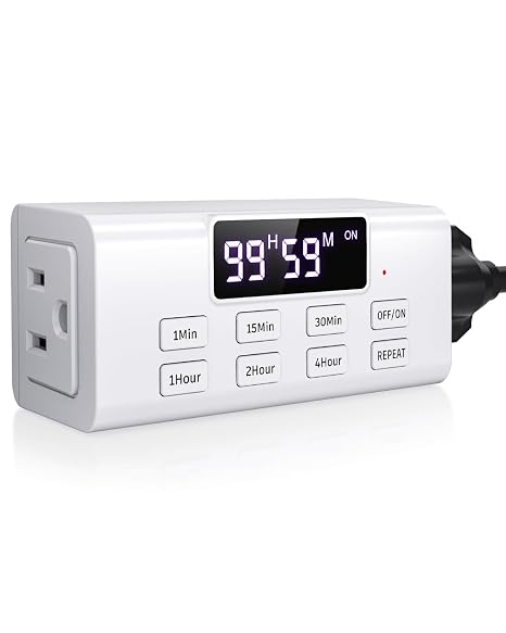 Indoor Countdown Timer Outlet, NEARPOW Auto Shut Off Timers with Large Screen,Customize Countdown,Repeat and Memory Function, Plug In Timers for Electrical Outlet for Charger Lights, 3-Prong 15A/1875W