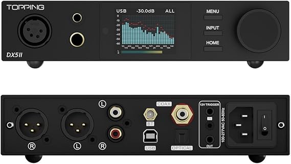 Topping DX5II Fully Balanced DAC Headphone Amp Combo - Dual ES9039Q2M 10 Band PEQ DSD512 Native PCM768kHz 6.35mm SE 4.4mm Balanced 4pin XLR Balanced Output (Black)