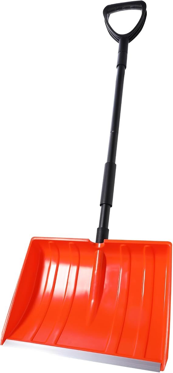 Yocada Snow Shovel for Driveway Home Garage Snow Removal | Aluminum Strip with D-Grip Handle 55 inch Long Large Capacity Shovel for Garden Car Camping Outdoor Orange