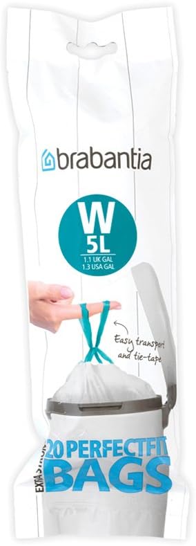 Brabantia Trash Can Liner Code W, 1.3 gallon, White