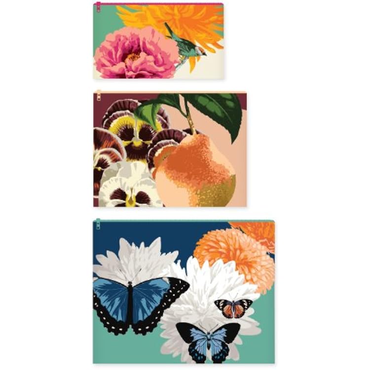 LOQI Botany Zip Pockets Set of 3, Multicolor