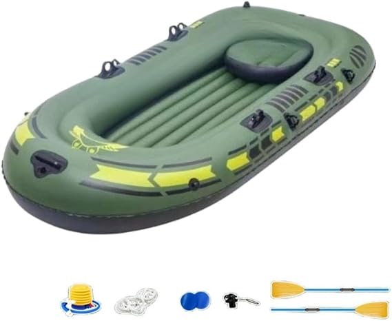 Inflatable Boat Thick Inflatable Kayak 2/3 Seater PVC Super Thick Airboat Load Weight 661.1 lbs 300 kg Mini Boat Lake Tour Disaster Prevention Evacuation Safety Folding Oar Included 3 Person