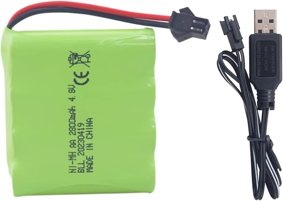 4.8V 2800mah AA Rechargeable Battery with SM-2P Plug with USB Charging Cable for SY-E511 RC Excavator car Truck Engineering car E562 TD141 RC car Toy car Battery