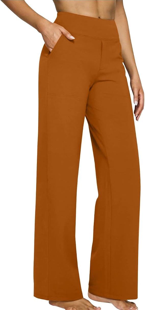 Womens Yoga Pants Stretch High Waist Wide Leg Pant Dressy Casual Solid Color Sweatpants Baggy Trousers with Pockets