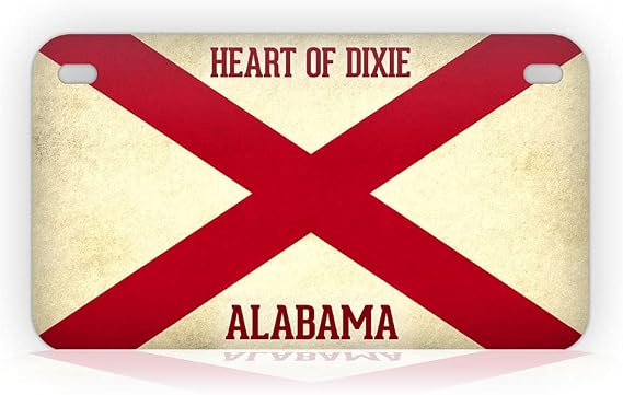 Heart of Dixie Alabama Flag Motorcycle License Plate Antique Americana Textured AL State Mini-Sized Auto Tag