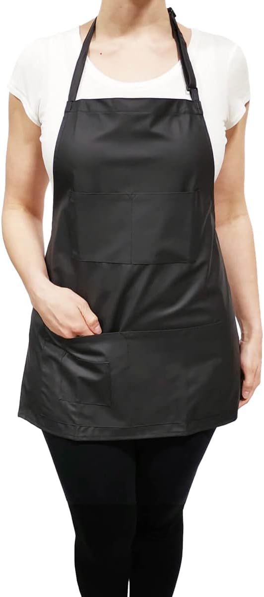 CHARLENE Adjustable Short Vinyl Apron with Personalization | Water-Proof, Utility Pockets | Grooming, Stylist | One-Size