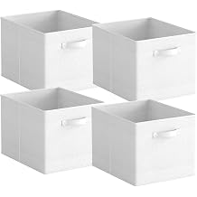 Foldable Storage Cube Boxes Set of 4 White, Storage Unit Box with Handle, Collapsible Storage Bins Organiser for Shelf Closet Organization