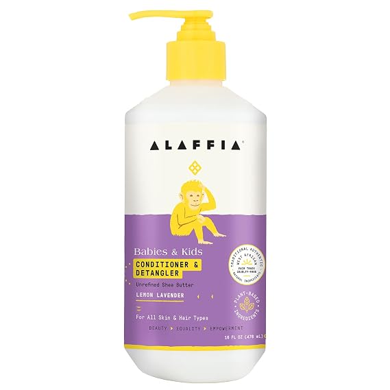Alaffia Kids Conditioner & Detangler, Lemon Lavender Moisturizing Shea Butter Hair Conditioner for Children, 16 Oz