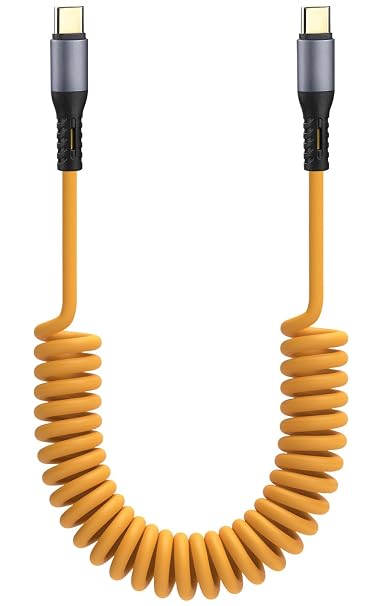 Coiled USB C Cable for Car Phone Charger, iPhone 17/16/15, Samsung Galaxy