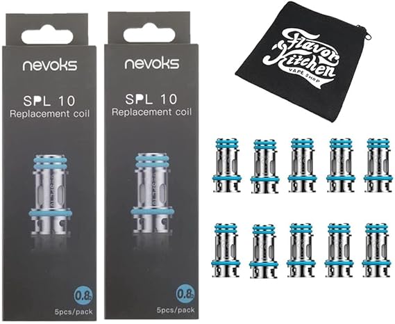 Set of 2 Replacement Coil for NEVOKS Page SPL-10 Mesh Coil 5 pieces x 2 boxes = 10 pieces + FlavorKitchen Original Mini Pouch Set 0.8Ω