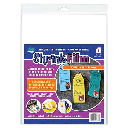 Grafix Ink-Jet Printable White Opaque Shrink Film - 8.5x11 Print, Cut and Shrink It to Create Jewelry, Embellishments, Tags,Ornaments. Shrink Plastic is for Kids of All Ages,Pack of 6 Sheets