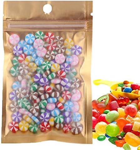 100 Pcs Clear Golden Zip Lock Mylar Bags Resealable Packaging storing Zipper Pouches Product Storage Samples office Warehouse Seal Storage Foil Lined Grip Seal Wrap 9x16cm(3.5 x 6 inch)
