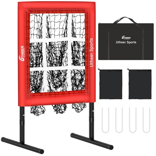 Utheer Pitching Net with Strike Zone 9 Hole Baseball Pitching Net Adjustable Height Baseball Target for Throwing, Training EquipmentNet for Practice, Softball Target Nets for Batting