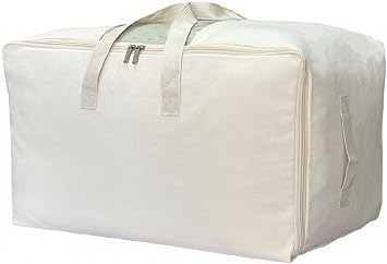 DoYiKe Soft Canvas Clothes Storage Bags with Four Carrying Handles and Clear Window, Closet Organizer for Clothing, Blankets Sheets and Bedding, 55L, Beige