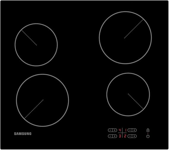 Samsung Ceramic Hob with 4 Cooking Zones, With Touch Control, Colour: Black, Material: Glass, C61R2AEE
