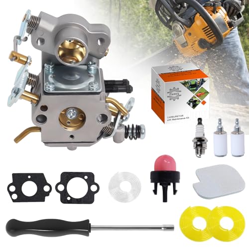 Podoy P3314 PP4218A Carburetor Rebuild Kit for Poulan Pro Chainsaw P3416 P3816 PP4218 PR4218 P4018, Compatible with 35cc 42cc Craftsman Chainsaw, Replace Walbro WT Carb, Includes Fuel Line