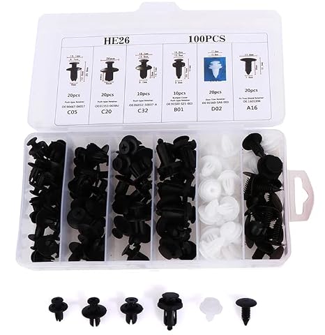 Zauss 6 Size 100 Pieces Auto Fastener Clip Bumper Door Sill Holder Fastener Set