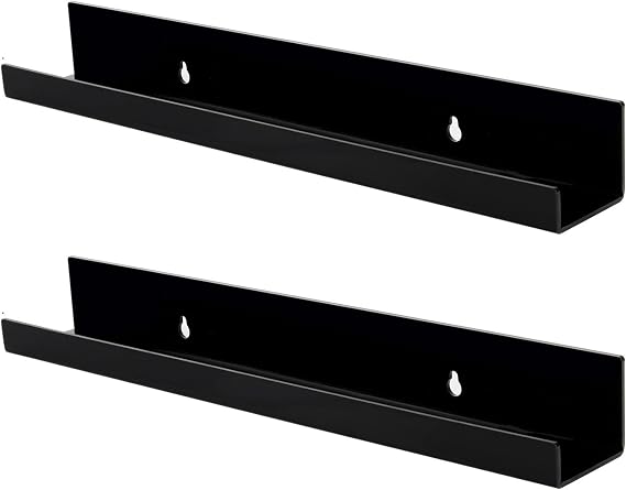 evron Acrylic Floating Shelves 2 Pack Black Wall Shelf for Bathroom, Bedroom, or Kitchen Easy Installation with Adhesive (No-Drill) or Screws (Drill Required) 13.8" Modern Rack (Black 2 Pack)