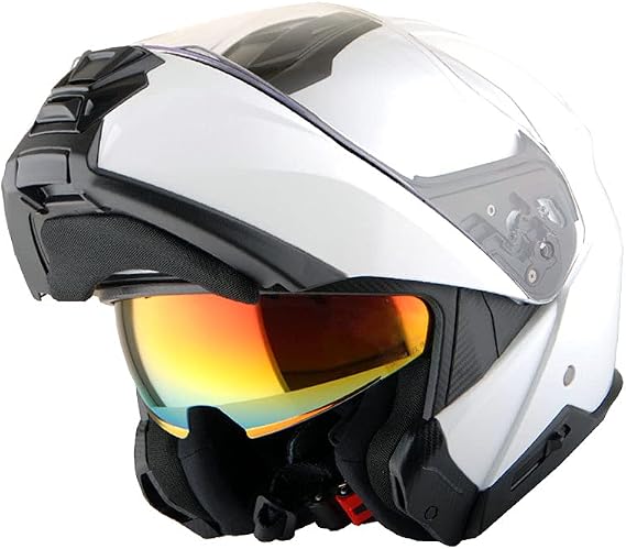 Martian Motorcycle Modular Full Face Helmet Flip up Dual Visor Sun Shield: HG362 Glossy White