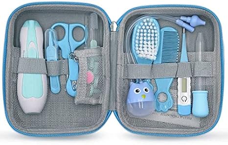 Baby Grooming Kit, 15 in 1 Portable Baby Safety Care Kit with Baby Brush and Comb Set Nail Clippers Nasal Aspirator etc for Nursery Newborn Infant Girl Boys Keep Clean Baby Essentials (17 in 1 Blue)