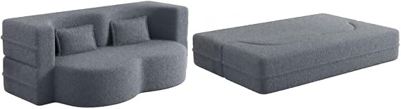 78" Convertible Floor Couch Sofa Bed with 2 Pillows-Folding Sofa Bed Queen Size, Foam Spring Sleeper, Fold Out Couch Bed for Living Room/Dorm/Guest Room (Gray)