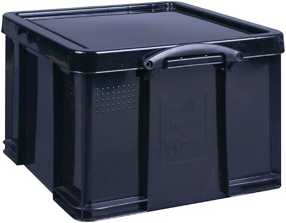 Really Useful Box Plastic Storage 42 Litre Solid Black with Yellow Handles
