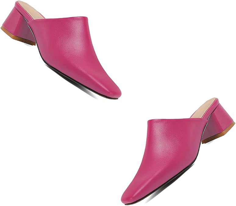 MOOMMO Women Chunky Heel Mules Closed Toe Square Toe Slip On Backless Pumps Mid Block Heel Office Casual Dress Shoes 5-17 US