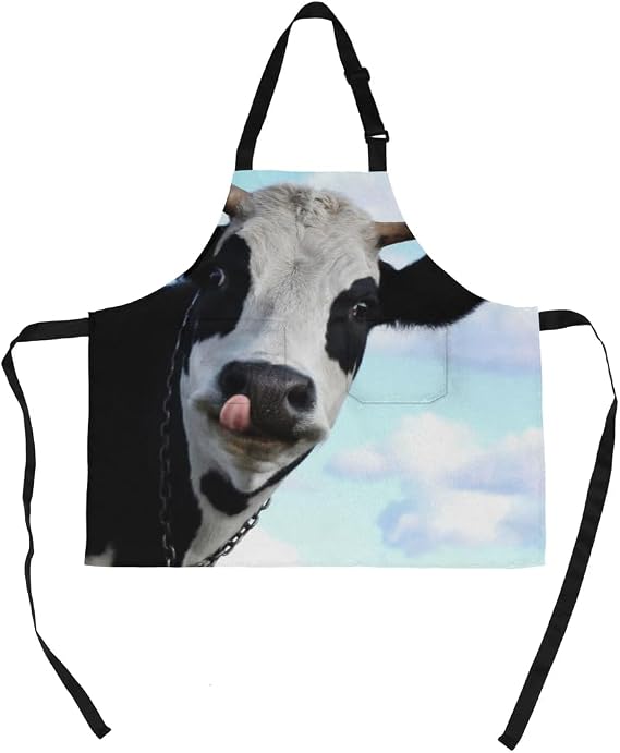 Tavisto Skyy Cow Aprons for Women Art Painting Apron with Pockets Kitchen Bib with Adjustable Neck for Cooking Baking Gardening 29x27 inch