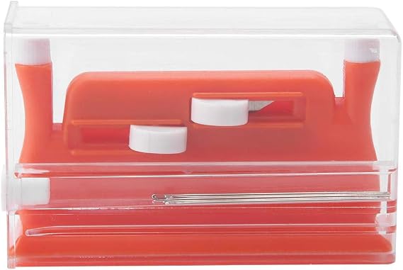 Desk Needle Threader, Hand Threader Red Double Hole Needle Threader Insertion Tool for Sewing Machine with 5 Needles