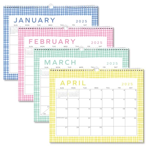 S&O Gingham Wall Calendar from January 2025-June 2026 - Tear-Off Monthly Calendar - 18 Month Academic Wall Planner - Hanging Organizer to Track Anniversaries & Appointments - 13.5x10.5”in