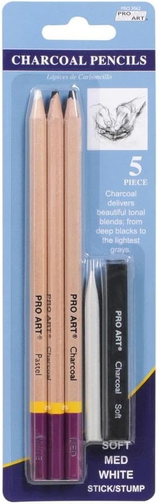 Pro Art 3 Degree Pencil Set Charcoal & White 4pc Carded