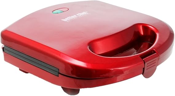 Better Chef Electric Sandwich Grill Press | 2-Sandwich | Non-Stick | Cord & Upright Storage (Red)