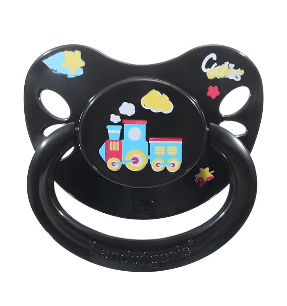 Landofgenie Adult Sized Pacifier Large Handle Large Shield Cute Print Paci Black