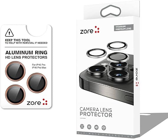 ZORE Apple Compatible iPhone 16 Pro iPhone 16 Pro Max CL-12 Premium Sapphire Fingerprint-Free Anti-Reflective Camera Protect Lens Gold