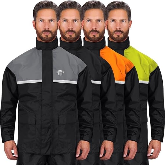Waterproof Motorcycle Rain Suit, 2-Piece Reflective Gear, Lightweight Riding Jacket & Pants, Protective Raincoat with Hoodie