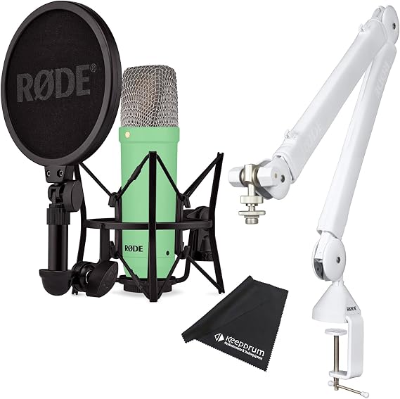 Rode NT1 Signature Green Studio Microphone Green + PSA1 W Plus Articulated Arm Tripod White + Keepdrum Microfibre Cloth