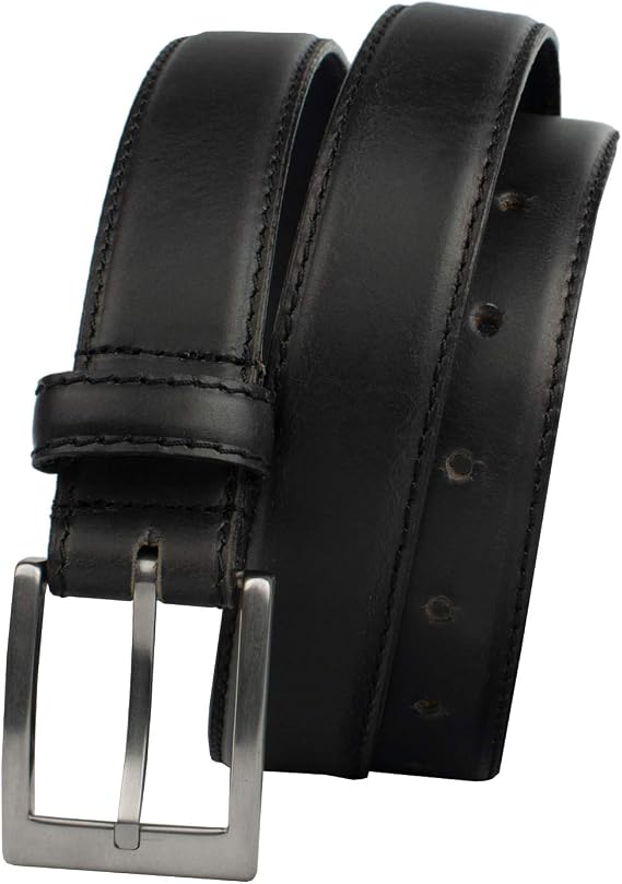 Silver Square Titanium Belt - Genuine Full Grain Leather Belt with Certified Nickel Free Titanium Buckle