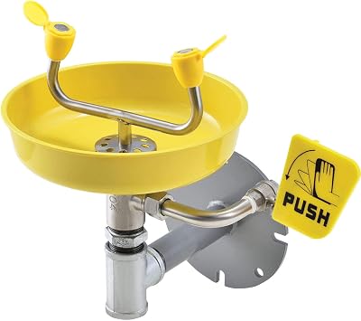 Global Industrial Wall Mounted Emergency Eyewash with Plastic Bowl, Push Handle, Yellow