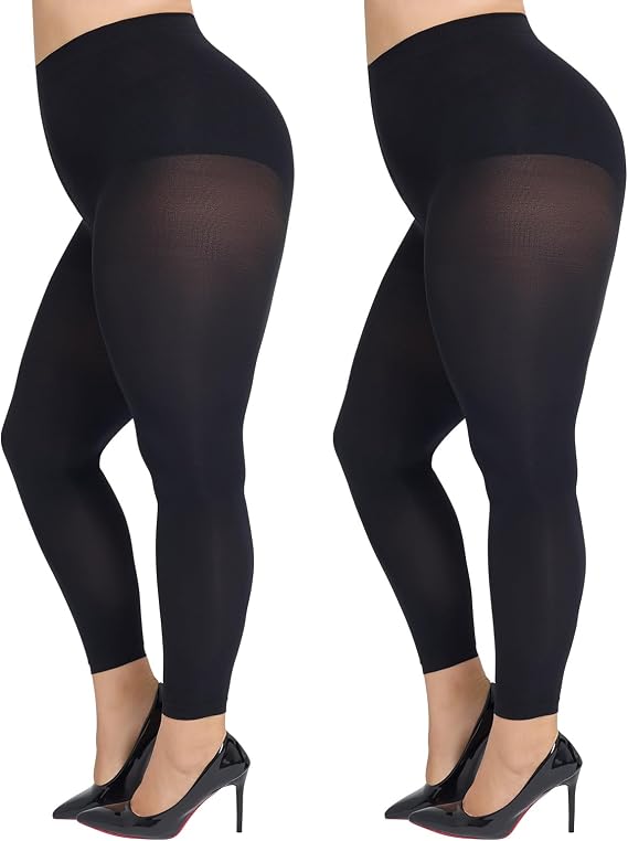 MANZI Plus Size Footless Tights for Women Soft Black Opaque Leggings Hight Waist Snag Nylon Tights Under Dress