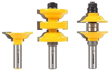 YONICO Router Bits Set Exterior Door Rail and Stile Extended Tenon 3 Bit Classical 1/2-Inch Shank 12346
