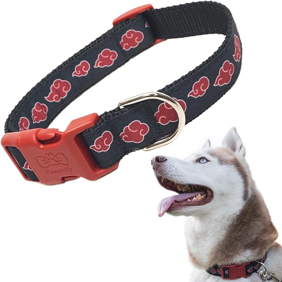Akatsuki Anime Dog Collar for Large, Medium, Small Breeds, Puppy: Adjustable Naruto Dog Collar for Pets, Officially Licensed Naruto Akatsuki Cloak Inspired Pet Accessories & Gifts for Boy or Girl, MED