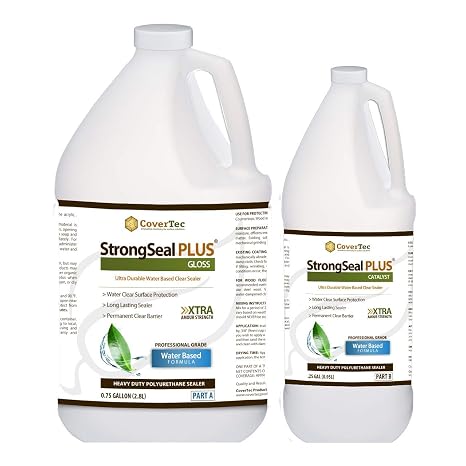 CoverTec StrongSeal Plus Gloss Polyurethane Coating, Water Based UV Resistant High Performance (1 Gal - Prof Grade (2) Part Kit)