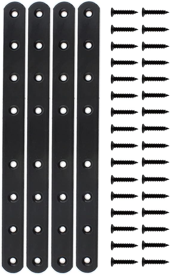 4 Pack Flat Mending Plate for Wood, ULIFESTAR Black Iron Flat Straight Brace Brackets Metal Repair Fixing Wood Brace Joining Plates Connector for Repairing Wooden Furniture with Mounting Screws