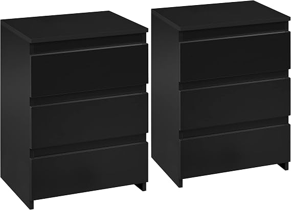 Topeakmart Nightstands Set of 2, Black Bedside Tables with 3 Drawers, Solid Wood Bedside Sets Accent Tables with Storage Space, Vintage Chest of Drawers for Bedroom Living Room