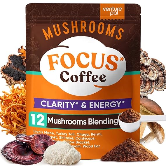 Venture Pal Mushroom Coffee, 12 Mushrooms, Focus & Digestion, 40 Servings